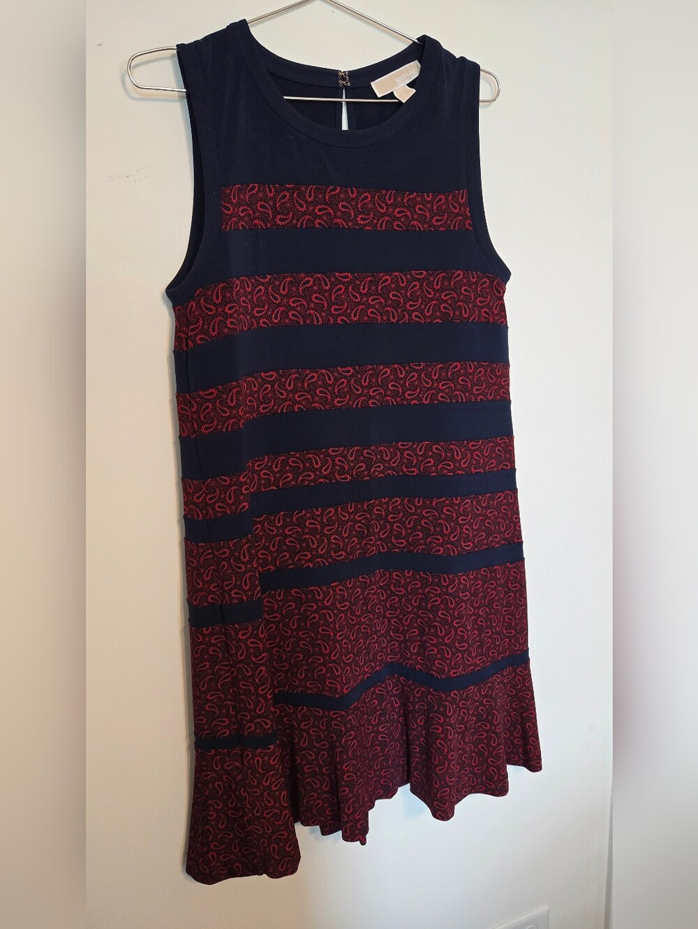 MICHAEL Michael Kors Navy and Red Striped Paisley Sleeveless Dress